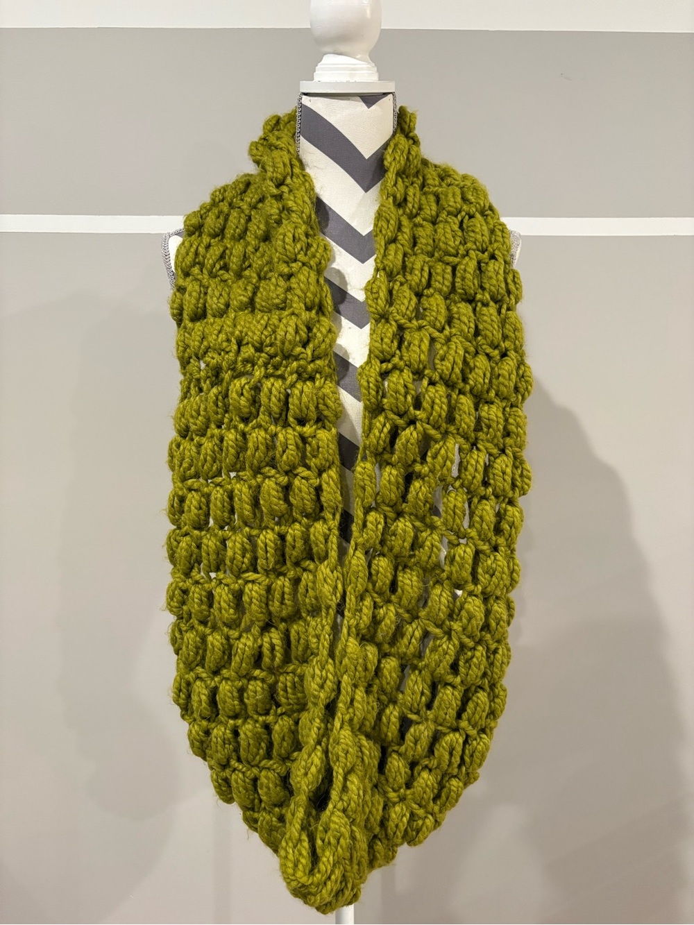 Chunky Olive Green Crochet Infinity Scarf